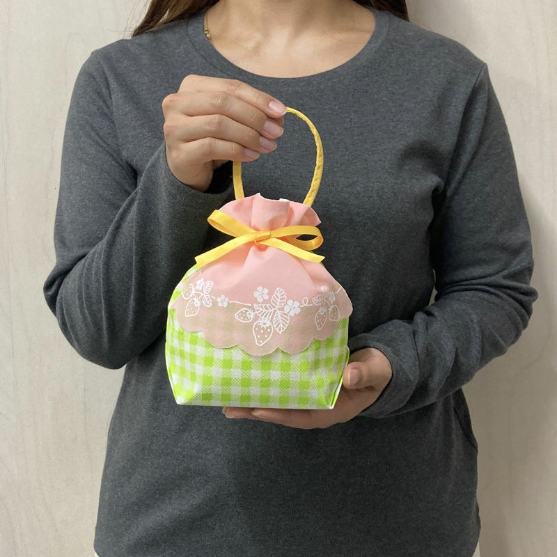 スプリングリボンバッグ　いちごチェック柄　20枚入～｜ラッピング資材の仕入れならラッピングの森