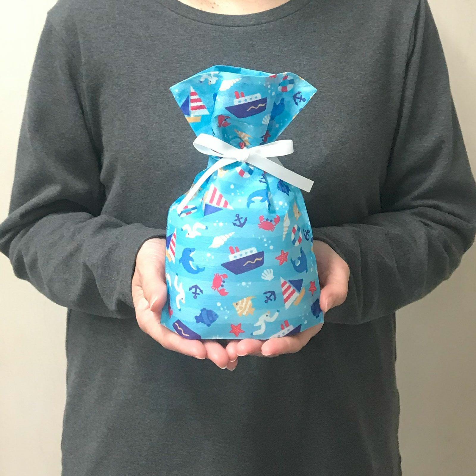 マチ付き巾着　マリン船FP　 20枚入～