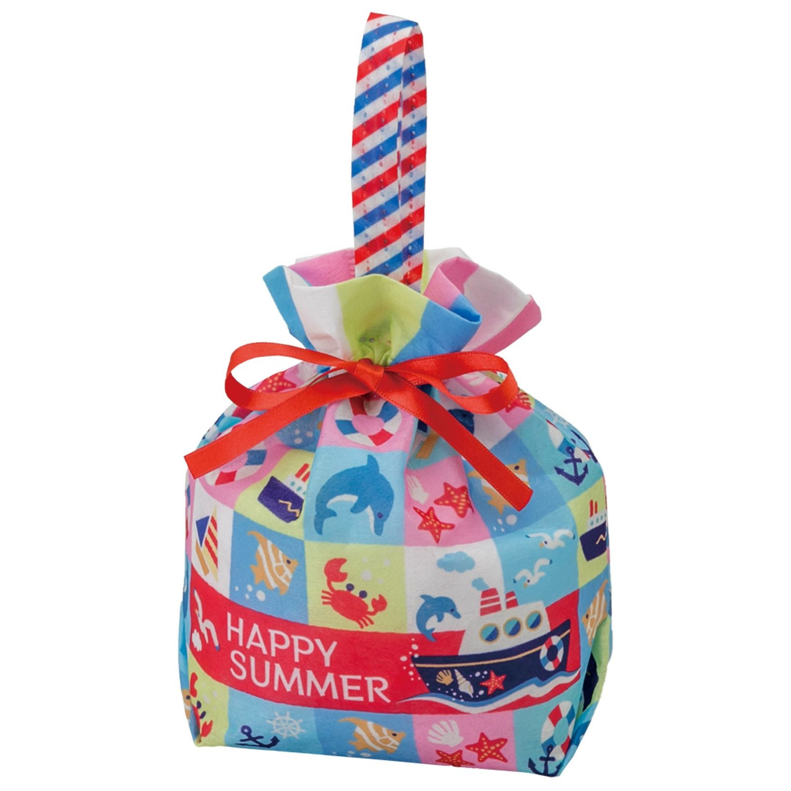 手提げリボンバッグFP　サマーブロック柄