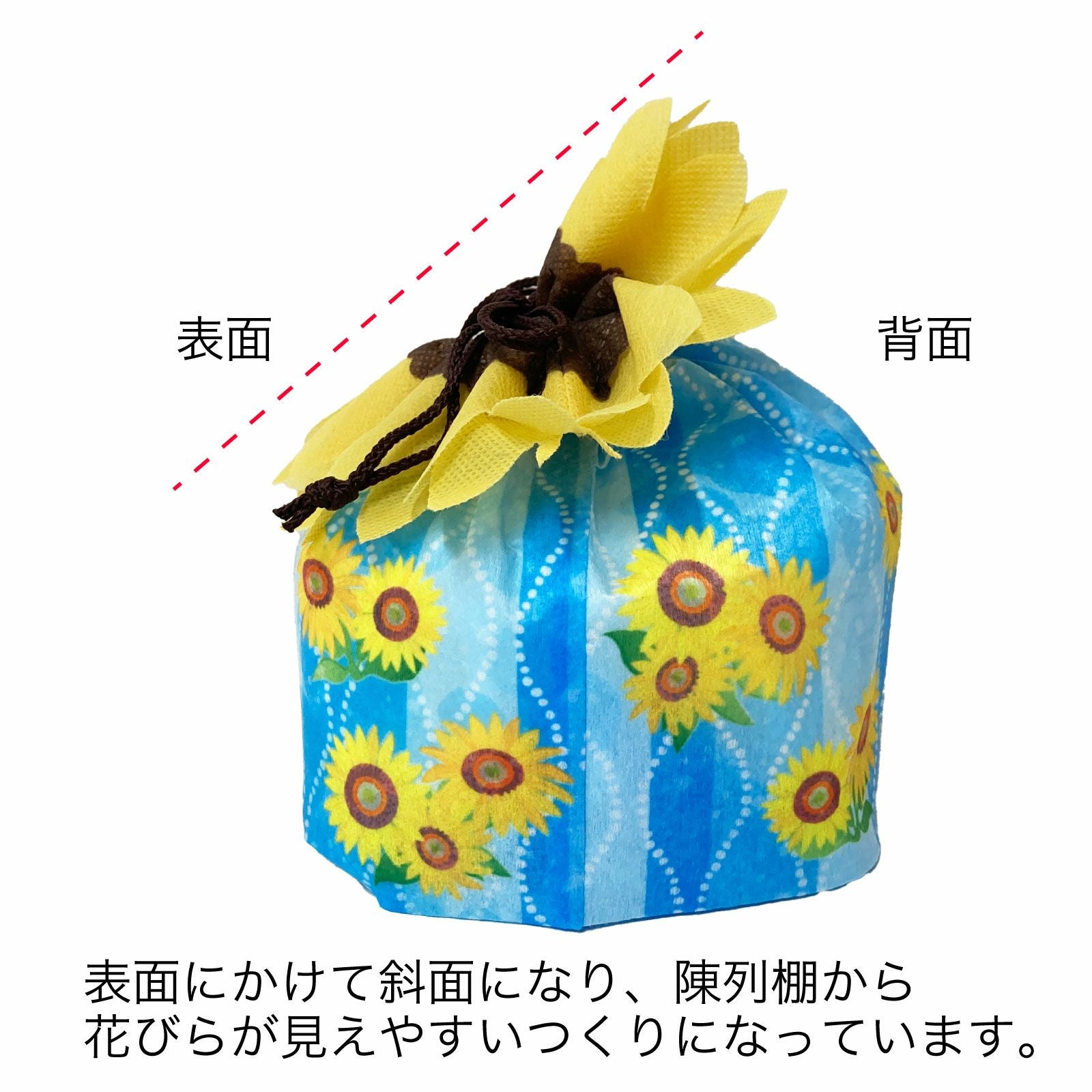 夏ギフト】お花巾着（大）ひまわり縞柄｜不織布ギフト包装資材の仕入れ