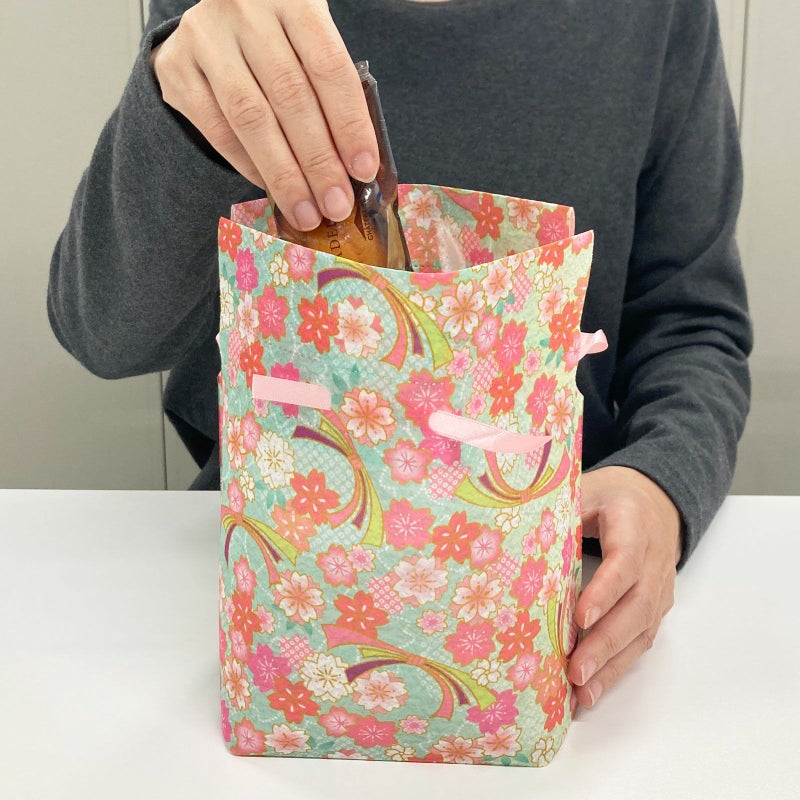 ラッピング｜巾着リボン小　熨斗（のし）桜柄　20枚入