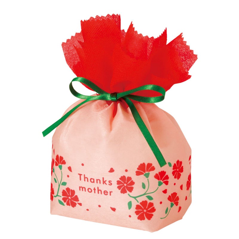 ラッピング｜【母の日】お花巾着（M)カーネーション柄｜不織布ラッピング袋｜20枚入～