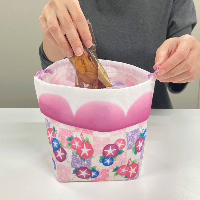 【夏ギフト】お花巾着（大）朝顔市松柄｜不織布ラッピング袋｜20枚入～