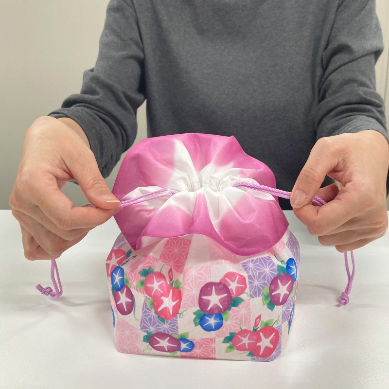 【夏ギフト】お花巾着（大）朝顔市松柄｜不織布ラッピング袋｜20枚入～