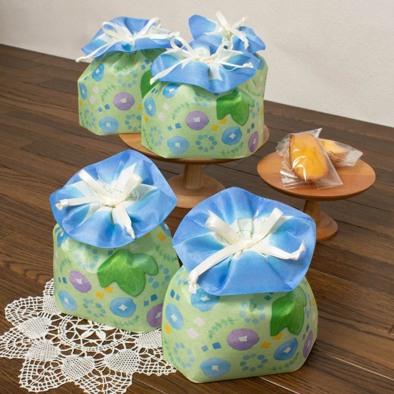 ラッピング｜【夏ギフト】お花巾着（中）朝顔かすみ柄｜不織布ラッピング袋｜20枚入～