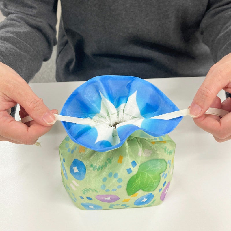 ラッピング｜【夏ギフト】お花巾着（中）朝顔かすみ柄｜不織布ラッピング袋｜20枚入～