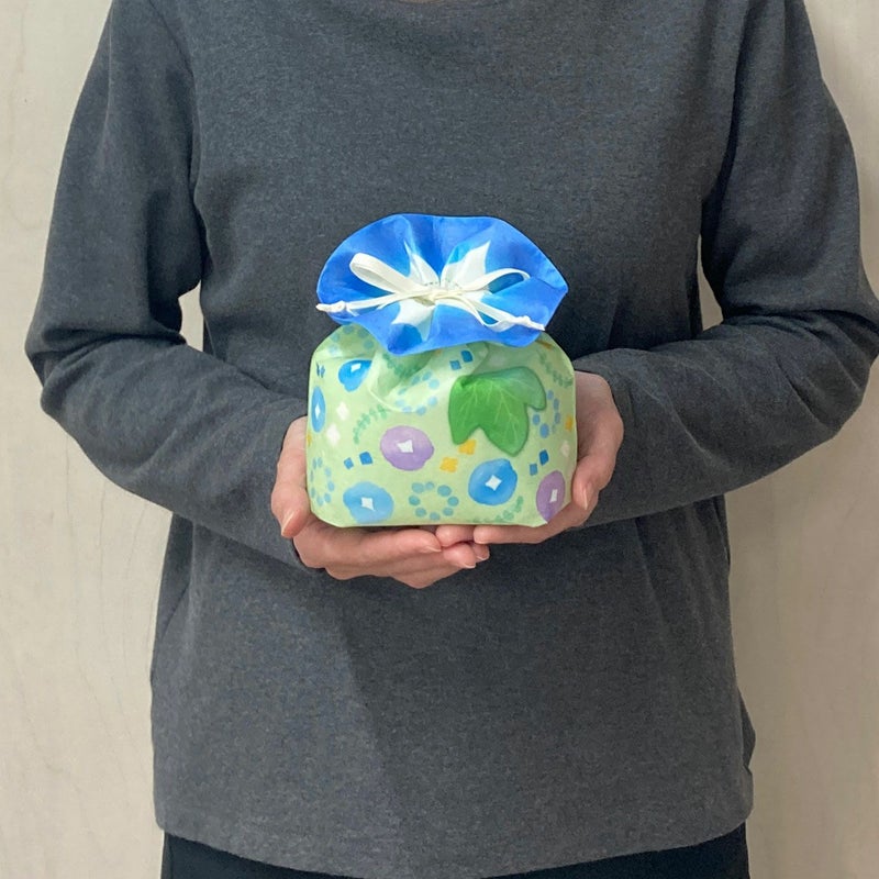 ラッピング｜【夏ギフト】お花巾着（中）朝顔かすみ柄｜不織布ラッピング袋｜20枚入～