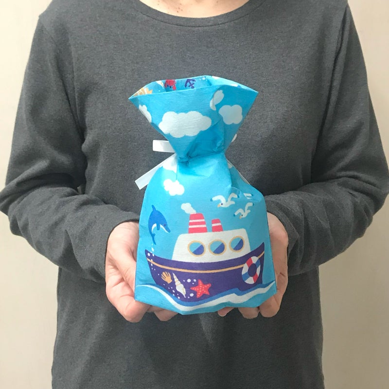 【駄菓子詰め合わせ】巾着マチ付　マリン船柄｜セット済み・すぐ配布OK｜60枚入