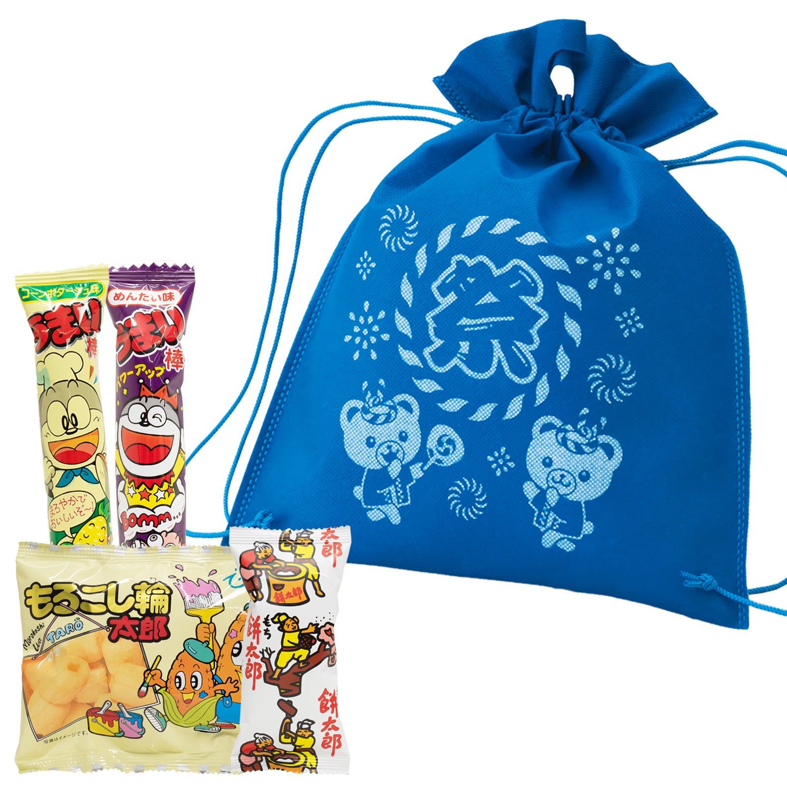 駄菓子詰め合わせ ナップサック盆おどり柄｜不織布ギフト包装資材の