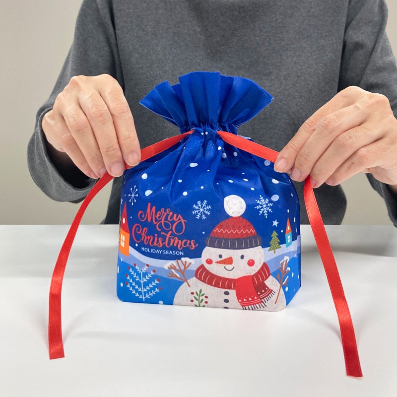 ラッピング｜【クリスマス】巾着（小）スノーマン柄セット｜不織布ラッピング袋｜20枚入