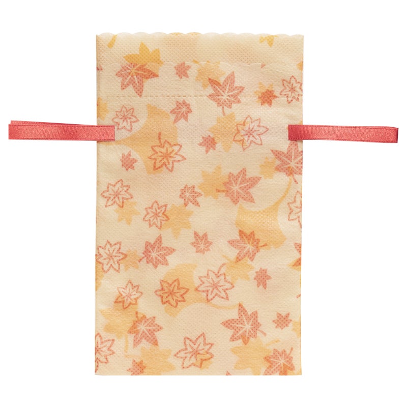 【秋ギフト】2層ソフトバッグ リボン巾着（S2）もみじ柄｜不織布ラッピング袋｜50枚入